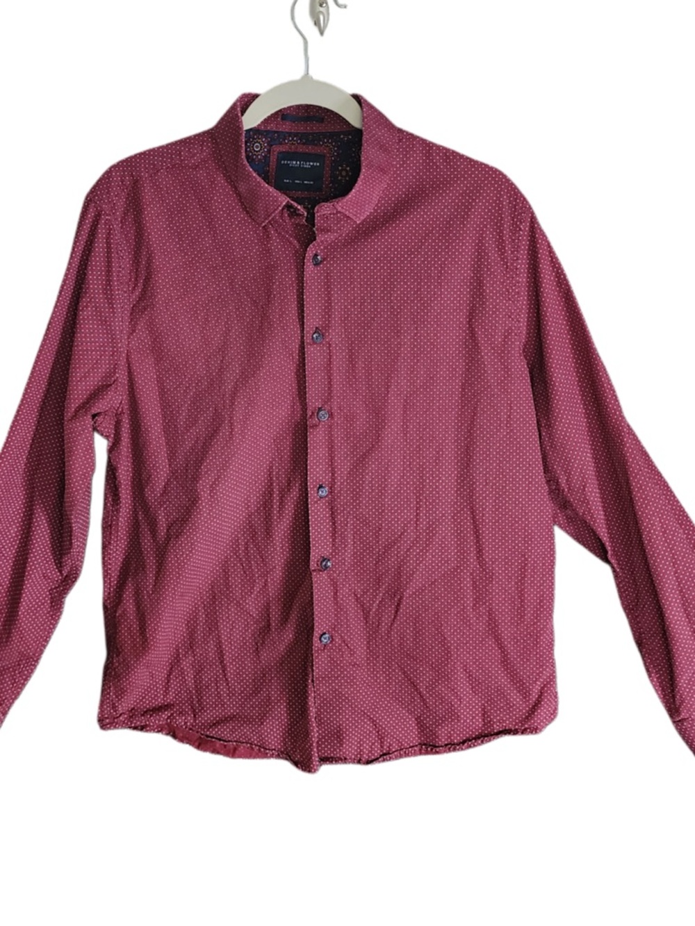 Denim & Flower Ricky Singh Men’s L Red Button Up Shirt Long Sleeve Cotton Print